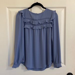 LOFT XXSP Blue Ruffle Blouse